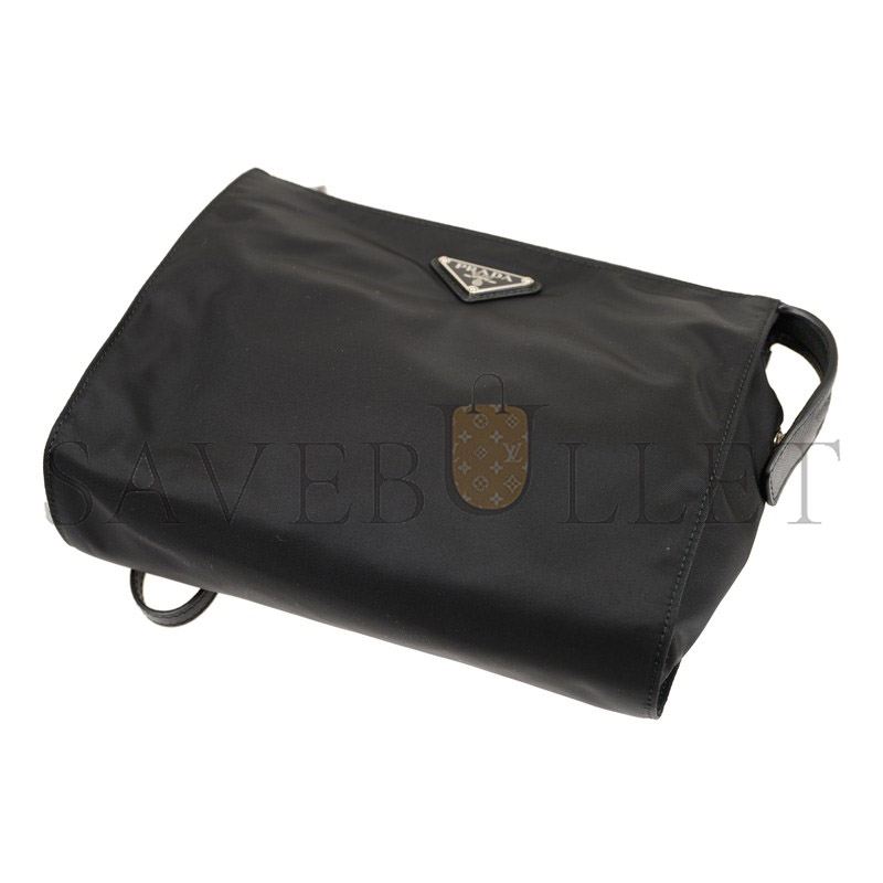 Pra*a black re-nylon clutch bag 2ne789 (22*17*6.5cm)